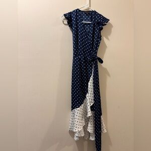 Summersalt Asymmetrical Blue and White Ruffled wrap dress - size XS